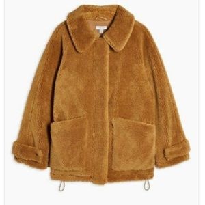 NEW Topshop teddy borg coat jacket brown XS 0-2